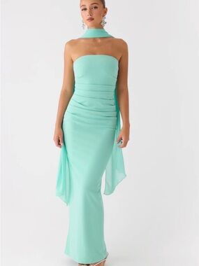 Peppermayo Libra Maxi Dress Aqua Strapless Prom Dress